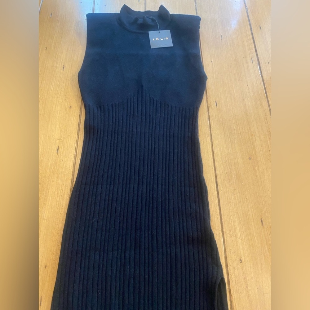 Women’s Sleeveless Turtleneck Maxi Black Sweater Dress Bodycon Texture New S/M - Picture 3 of 15